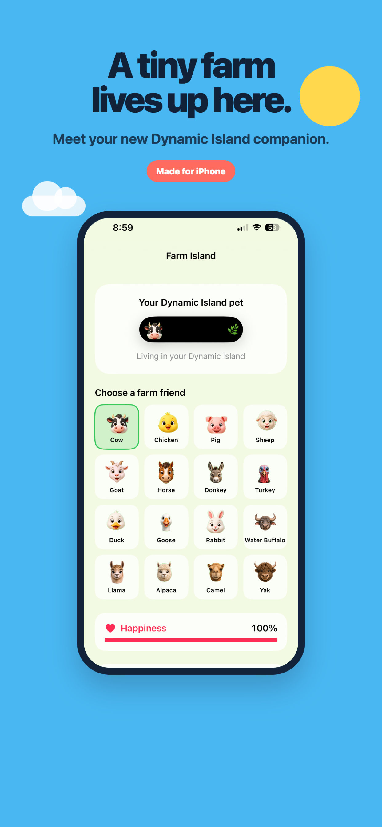 A cow living in the iPhone Dynamic Island
